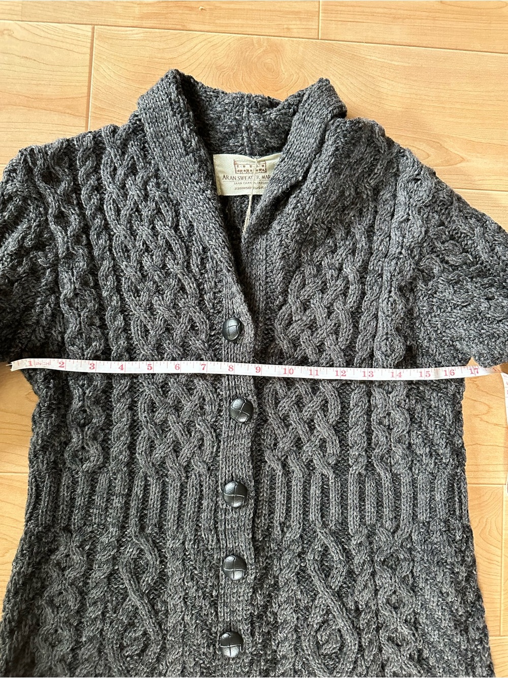 Aran Sweater Market Classic Cable-Knit Button-Up Sweater Coat Charcoal Gray NWT - Picture 8 of 9